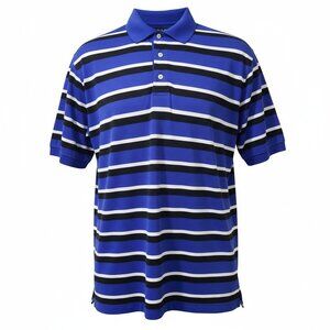 Footjoy Golf Polo Shirt Men’s Large Blue Striped Stretch Fit Quail Ridge Logo